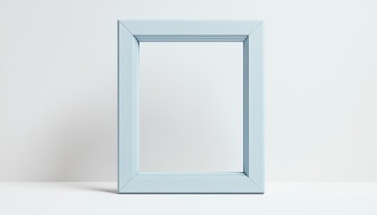 A simple, empty light blue picture frame is centered against a plain background, emphasizing minimalism and space for creativity.