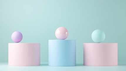 Pastel Colored Spheres Resting On Cylinders