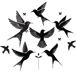 Obraz premium Bundle Image Bird Silhouette Vector Art on White Background 03