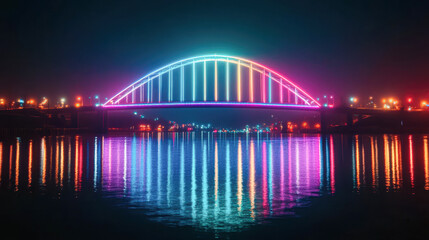 Naklejka premium A bridge with a rainbow bridge over a body of water