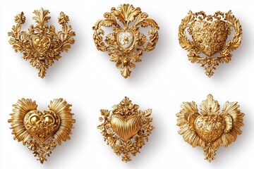 Beautiful Ornate Golden Heart Decor: Exquisite Decorative Elements for Luxurious Homes and Celebrations.