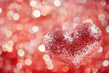 Fototapeta premium Sparkling Heart Against a Shimmering Pink Background: A Romantic and Whimsical Image for Love and Celebration.