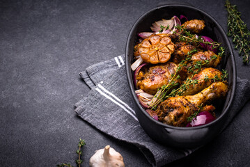 Baked or roasted chicken legs