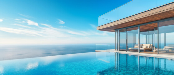 Fototapeta premium modern luxury mansion featuring an infinity pool overlooking the ocean