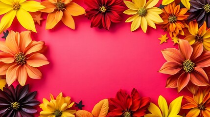 Obraz premium Autumn Flowers Frame Vibrant Pink Background