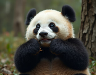 Fototapeta premium panda eating bamboo