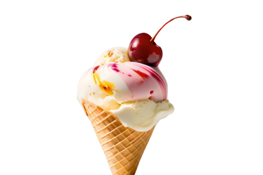 Tempting Sweet Treat – A Colorful Ice Cream Cone on a Neutral White Surface for Food Art