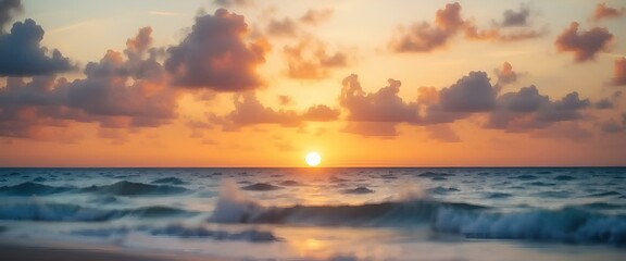 Obraz premium Sunset over ocean representing travel banner against beautiful sky.