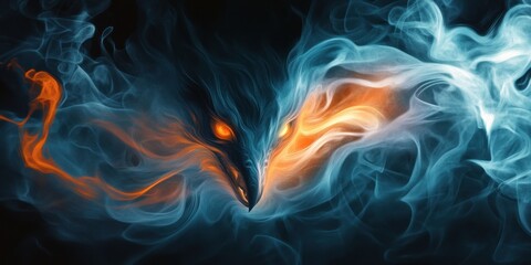 Fototapeta premium Fiery and Icy Bird Emerging from Smoke