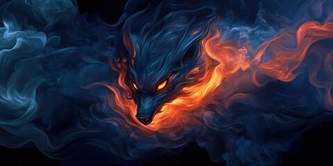 Fiery Wolf Emerging From Abstract Smoke
