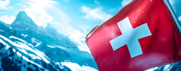 Swiss flag. European economy. Welfare