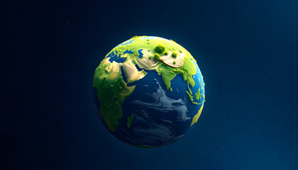 Naklejka premium Planet Earth from outer Space, filled with greenery, one line art, with white tones