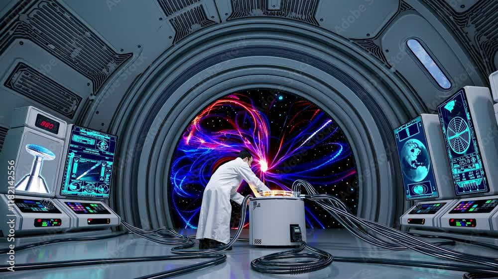 Leinwandbilder scientist conducts experiments in a futuristic laboratory with advanced technology and vibrant visua