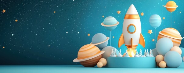 Rocket-themed birthday celebration space themed dessert display cosmic environment festive viewpoint imagination and fun