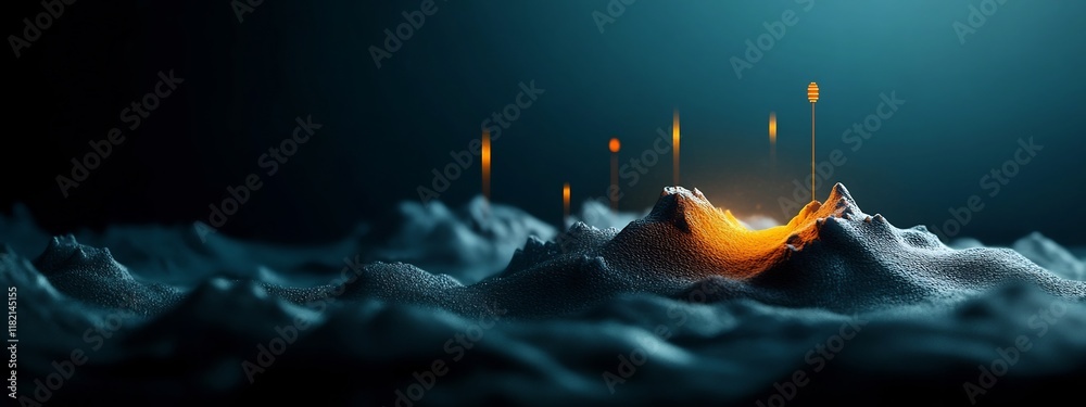 Poster sonar display showing underwater echoes frequency digital technology panoramic 3d render of a futuri