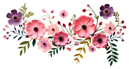PNG Wild flower floral border pattern plant art.