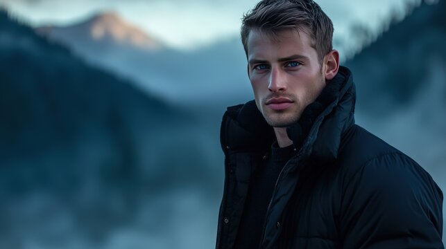 Young Man With Blue Eyes Posing In Mountainous Landscape