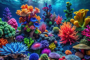 Obraz premium AI-created underwater plastic reef. Vivid aquarium ecosystem.