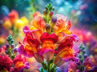 AI-generated double exposure floral paintings; multicolored blooms on oil canvas.