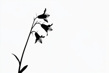 Silhouette of Bluebell Wildflower on Light Background with Delicate Petals and Stems