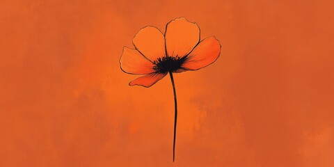 Single Orange Flower on Burnt Orange Background