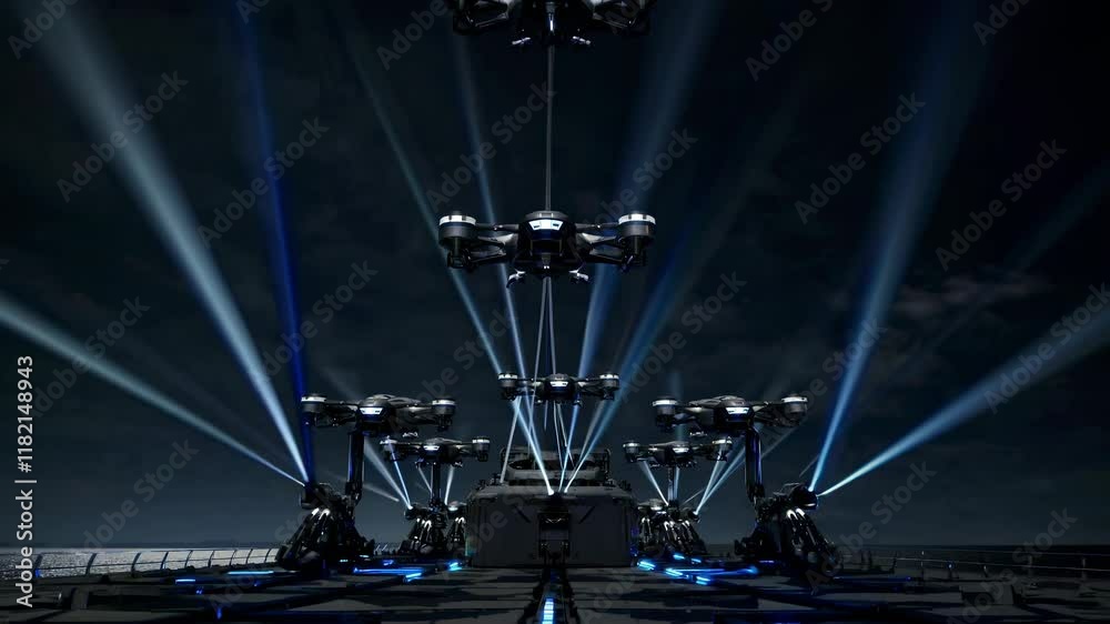 Aufkleber stunning light display featuring drones performing synchronized choreography over the ocean at night