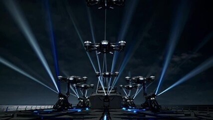 Stunning light display featuring drones performing synchronized choreography over the ocean at night