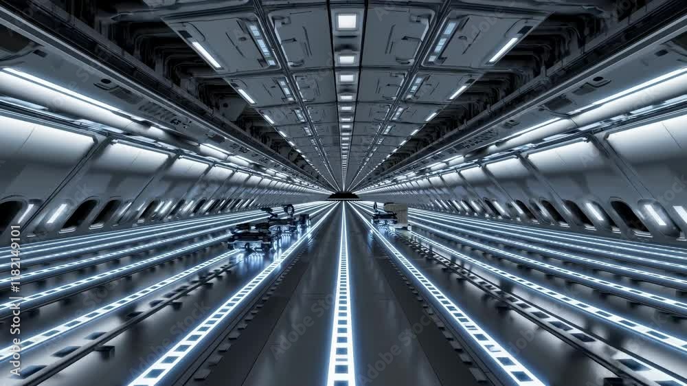 Leinwandbilder futuristic interior of a spaceship with advanced technology and robotics in a sleek environment