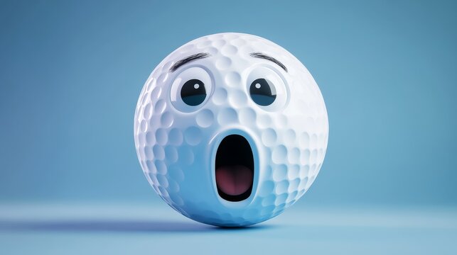 Shocked Golf Ball Illustration - A surprised golf ball emoticon, symbolizing amazement, unexpected events, playful humor, sporting excitement, and a lighthearted approach.