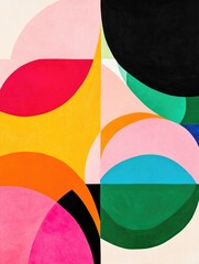 Obraz premium Abstract geometric illustration with overlapping colorful shapes, creating a vibrant and modern design, ideal for posters, banners, and creative business advertising..