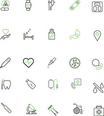 This icon set features hospitals, lab tools, and clinical care visuals. Ideal for healthcare apps, websites, and presentations.

