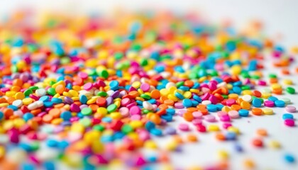 Colorful Sprinkles Scatter Brightly Across a White Surface Creating a Festive and Playful Scene