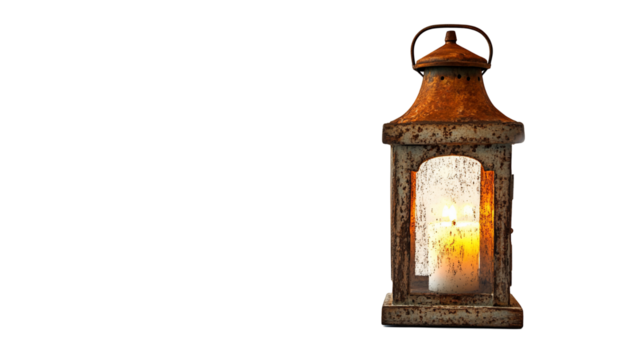 A traditional lantern with a flame inside, giving off a warm rad
