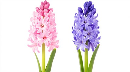 Fototapeta premium Colorful Hyacinth Flowers in Pink and Blue with Green Leaves for Floral Decoration