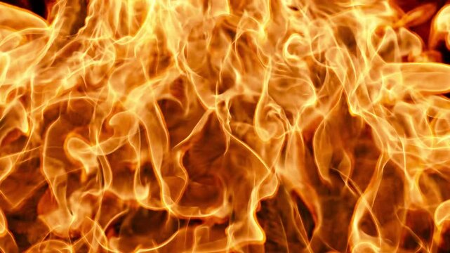 Close up realistic flames burning spread render on black backgrounds