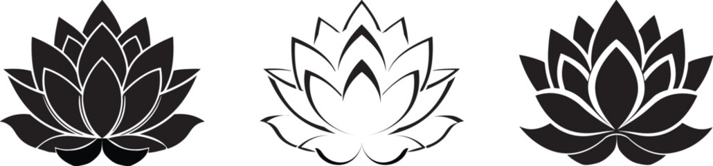 Set of three silhouettes of lotus flowers 