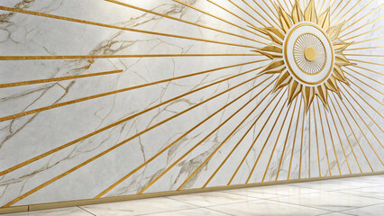 3d abstract mural wallpaper. golden lines and sun in white marble background. for interior home wall decor,abstract background