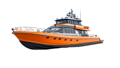 Obraz premium A vibrant orange and white sailboat navigating through the water