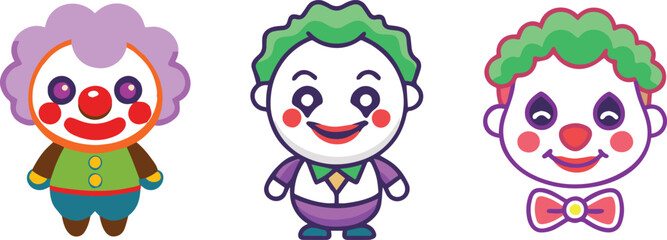 Kawaii Joker Illustration Set , Cute Joker Designs Isolated on White Background for Adobe Stock