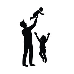 Father lifting child.