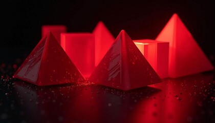 Crimson Geometric Pyramids: A Dramatic Red Light Sculpture