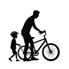 Fototapeta premium Father teaching child to ride bike.