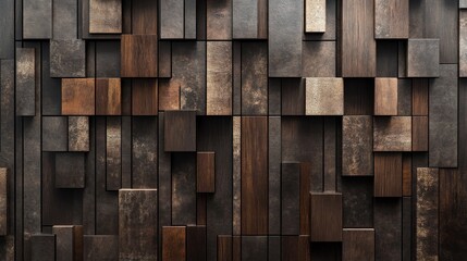 Abstract dark wood block wall texture.