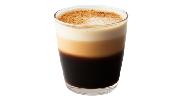 Beverage in a transparent container with layered liquid against