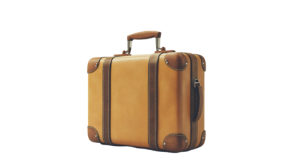 Classic suitcase with metal details and a grip, set against a pl
