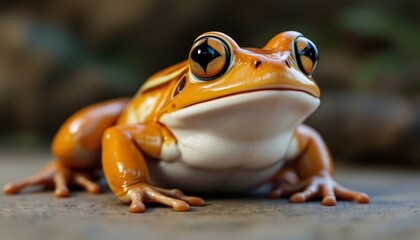 Golden Frog with Big Round Eyes Poses for a Close Up Studio Portrait in Natural Light