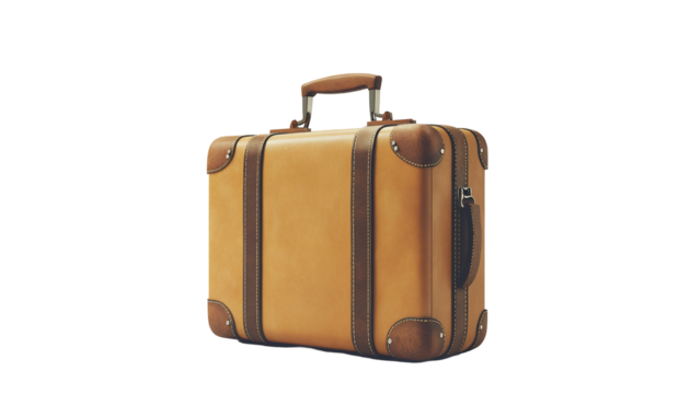 Classic suitcase with metal details and a grip, set against a pl