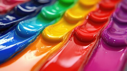 A vibrant abstract composition featuring swirling and flowing colors in a gradient from warm hues of yellow,