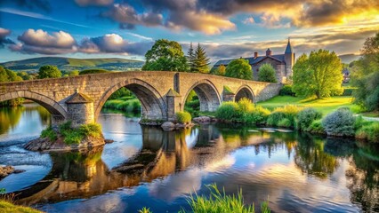 Obraz premium Stirling Bridge Summer Panoramic: Historic Stone Archway Across River