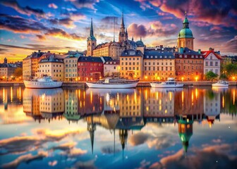 Fototapeta premium Stockholm Harbor Double Exposure: Cityscape & Water Reflections